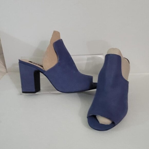 DKNY Womens Hester Fabric Peep Toe Mules, Blue Suede Heels - Picture 6 of 10